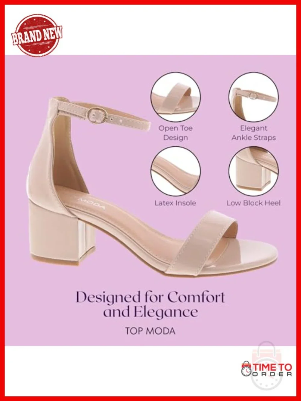 Faux Patent Block Heel Ankle Strap Sandal for Wedding Party Prom Evening